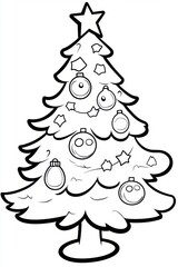 Fototapeta premium This Christmas tree features festive decorations with ornaments and a star on top, perfect for holiday coloring or crafting activities during winter