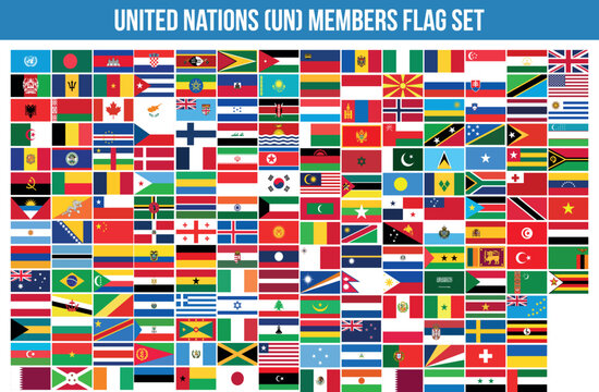 United Nation, UN Members Flag Set Vector Illustration