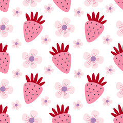 Strawberries and flowers, Scandinavian style, ideal for fabric, wrapping paper, textiles, children's bedding, wallpaper, pajamas.