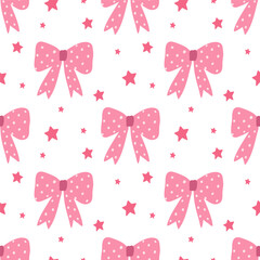 Pink bows, stars Valentine's Day, Scandinavian style, perfect for fabric, wrapping paper, textiles, baby bedding, wallpaper, pajamas.