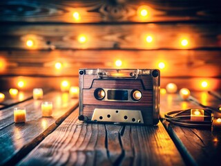Fototapeta premium Cozy Retro Lo-Fi Background: Vintage Cassette Tape and Warm Lighting