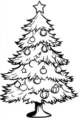 Obraz premium A beautifully designed Christmas tree stands adorned with colorful ornaments and a golden star on top, ready for the festive season