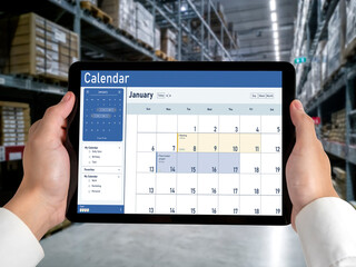 Calendar on computer software application for schedule planning for personal organizer and online business snugly