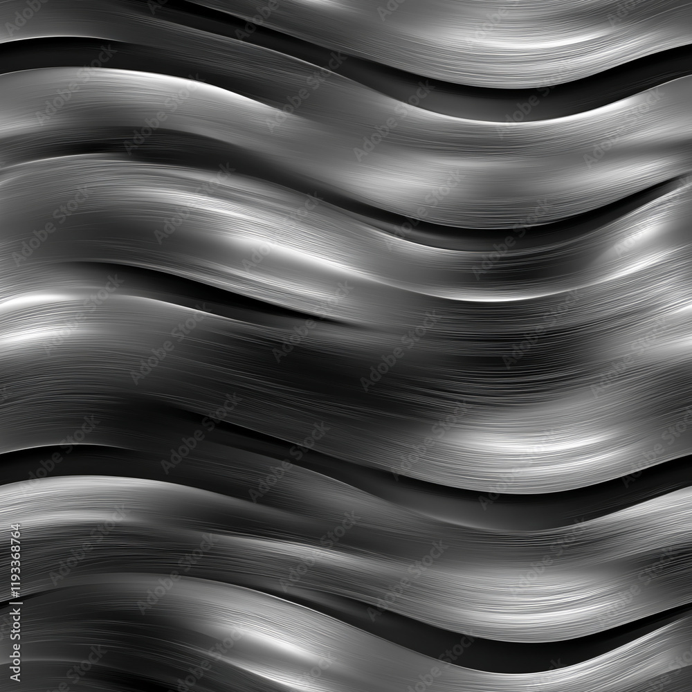 Poster abstract metallic texture with smooth wavy brushed silver and black pattern