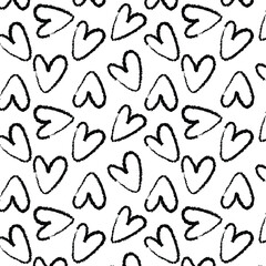 Heart seamless pattern black ink brush hearts Vector.