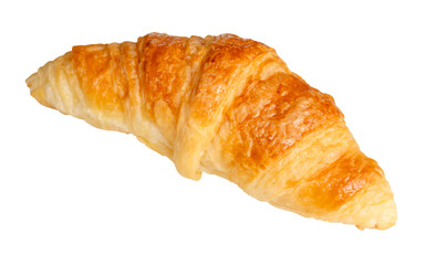 Top view of single brown or golden croissant isolated on white background with clipping path