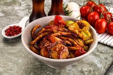 Asian cuisine pork in oyster sauce