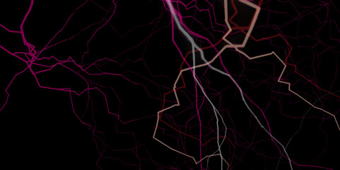 Pink burdock flower petal strings isolated on black background, top view. Abstract background shape design template, futuristic background. Lightning bolt. thunder lighting on black sky. 