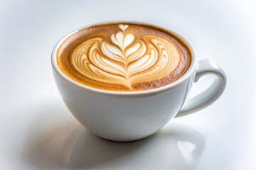 Creamy Latte in White Mug -  Perfect Coffee Stock Photo