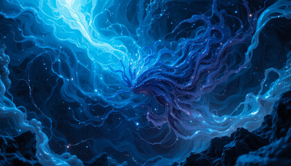 Electric blue vortex with cosmic swirl effect, abstract background