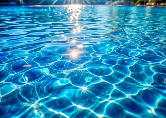 Obraz premium Crystal Clear Blue Pool Water Background: Serene Summer Vacation Stock Photo