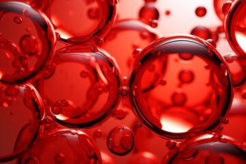 Glowing red spheres drift bubble through a mysterious, dark space, with soft reflections adding depth and intrigue.