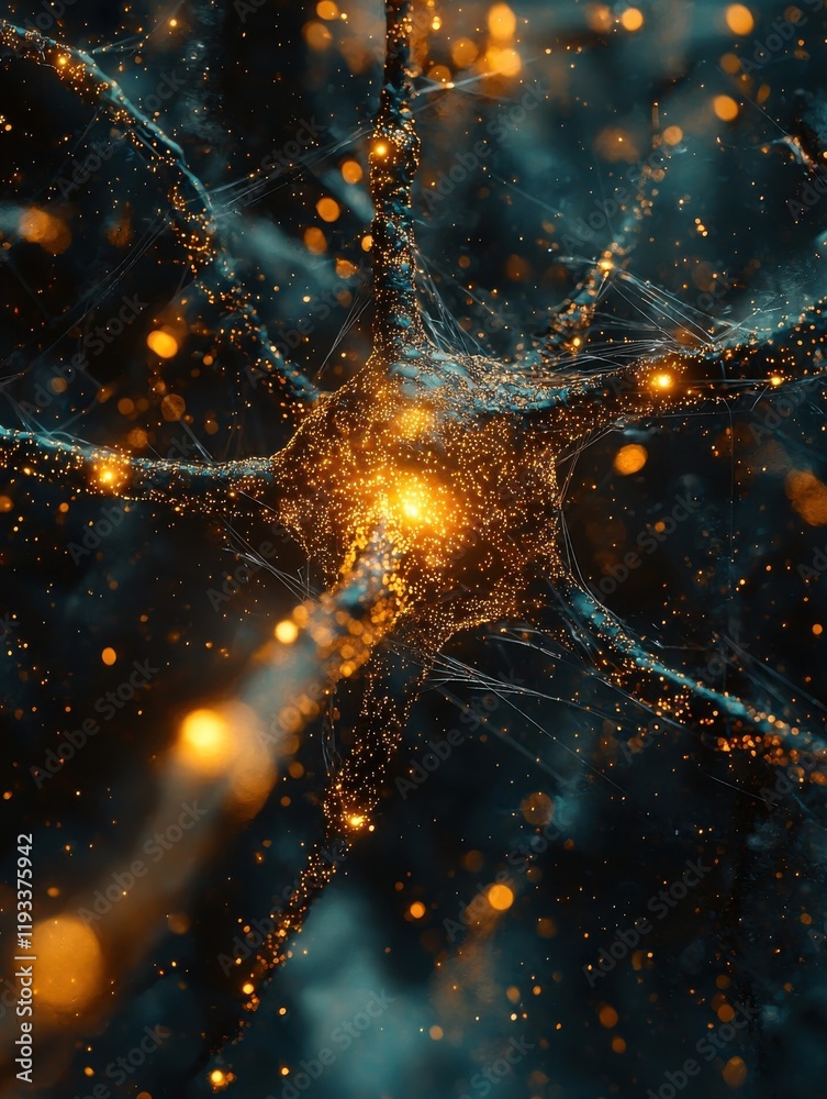 Poster glowing neuron map visualizing brain activity in science research digital art abstract environment c