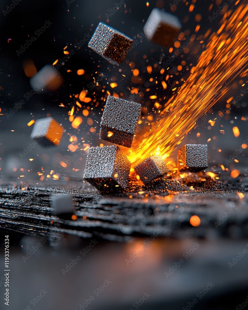 Poster dynamic vortex of glowing cubes abstract setting 3d visualization vibrant environment close-up view 