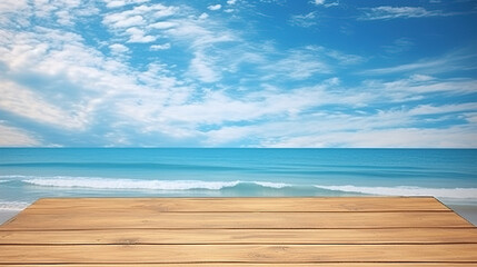 Fototapeta premium Wooden Deck at the Beach with a Beautiful Ocean View