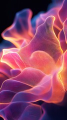 Mesmerizing swirling waves of vibrant neon lights in a hypnotic and kaleidoscopic digital abstract artwork featuring an intricate luminous and visually stunning fractal like pattern