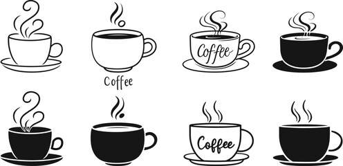 set of coffee icon silhouette, coffee logo vector illustration