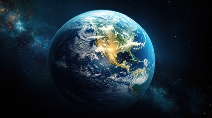 A stunning aerial view of Earth illuminated by a vivid blue glow, showcasing the planet's beauty and vastness from space.