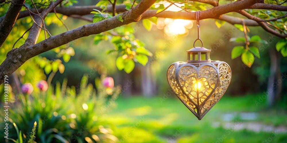 Wall mural Heart-Shaped Lantern Hanging From Tree Branch