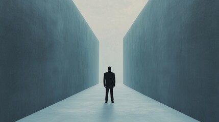 Fototapeta premium Entrepreneur Facing Massive Maze Resembling Dollar Sign as Symbol of Financial Success, Innovation, and Strategic Decision-Making Challenges in Business World