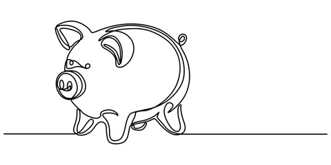 Piggy Bank line art drawing, Piggy bank, savings, pig, bank color, colored one line art. Continuous line drawing of bank, money, finance, financial, payment, data, savings, economic, wealth, pro. 