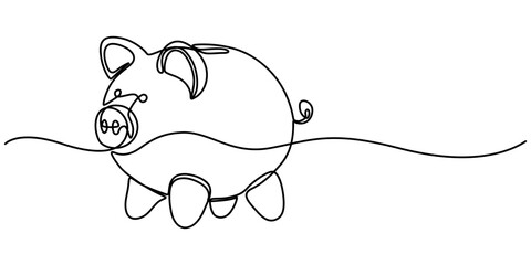 Piggy Bank line art drawing, Piggy bank, savings, pig, bank color, colored one line art. Continuous line drawing of bank, money, finance, financial, payment, data, savings, economic, wealth, pro. 
