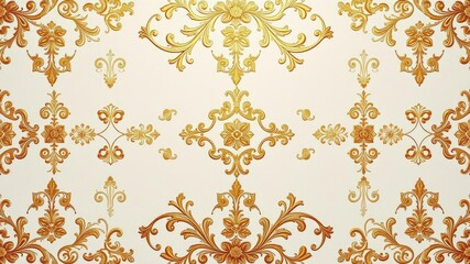An elegant and intricate floral pattern in shades of pink and gold on a white background, wallpaper, pattern, intricate