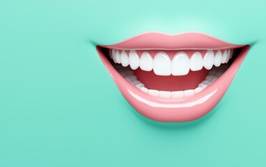 Naklejka premium A bright and confident smile with perfect teeth, glowing on a pastel mint background