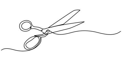 Scissor tool one line continuous single line art drawing outline design vector illustration, continuous single drawn one line scissors for a hairstyle hand-drawn picture silhouette. Line art. Doodle. 