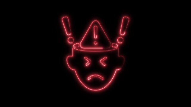 Glowing Neon OCD Icon, Obsessive-Compulsive Disorder Awareness Animation, HD Video on Black Background