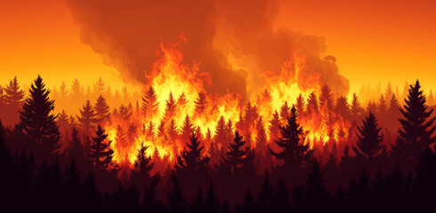 Large flames of forest fire