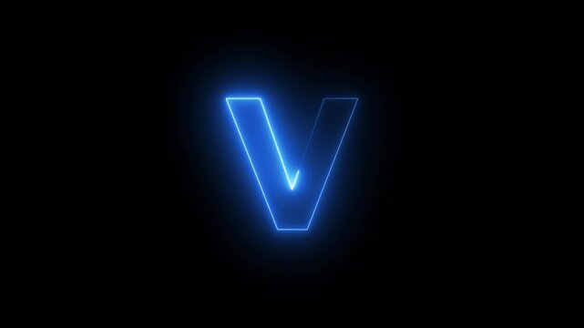 Capital letter V with a blue neon effect and color motion animation video footage in 4K.