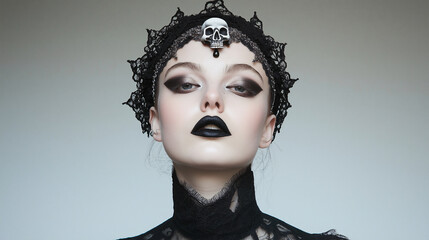 Obraz premium Gothic queen with dramatic dark makeup and pale skin