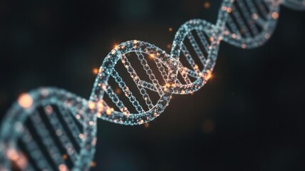 Abstract image of glowing DNA thread encapsulating its origin, discovery, origin