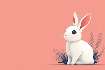 Fototapeta premium Adorable nature-themed Easter bunny illustration with delicate flowers and copy space