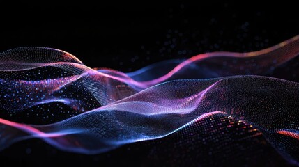 Fototapeta premium Colorful Waves of Light Abstract Background in Motion with Glittering Particles for Digital Design and Technology Themes
