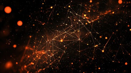 Fototapeta premium Abstract background of glowing orange lines and dots connecting in a dynamic network pattern, illustrating technology, data flow, and modern digital concepts in stunning detail.