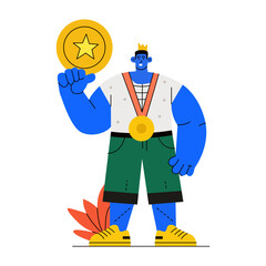Flat illustration of a winner medal, symbolizing victory, achievement, and first place