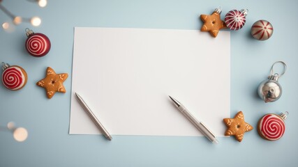 Blank Paper with Festive Decorations and Pen for Holiday Correspondence