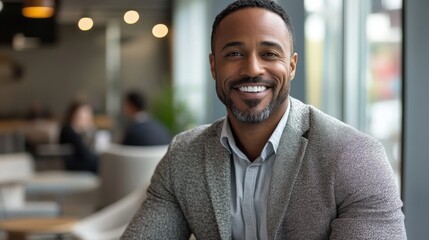 Fototapeta premium A Smiling Man Posing In A Modern Office Setting