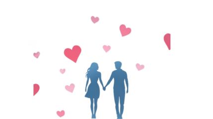 World Happiness Day-themed vector design of a couple holding hands surrounded by pink hearts, creating a romantic atmosphere, isolated on white, PNG file