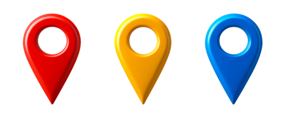 Map pointers, Location mark icons on transparent background