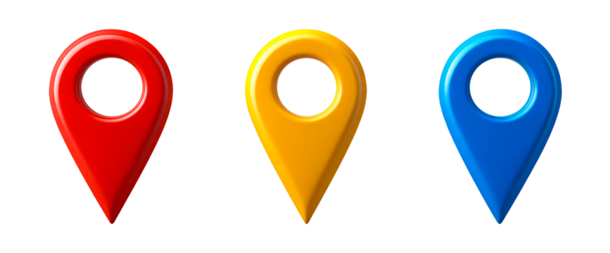 Map pointers, Location mark icons on transparent background