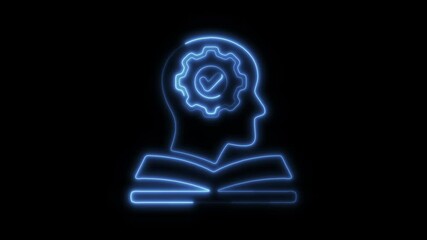 Glowing Neon Knowledge Icon, Symbol of Learning and Wisdom, HD Video Motion Graphic Animation on Black Background