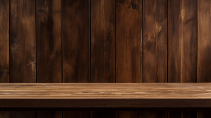 Rustic wooden shelf with textured plank backdrop perfect for product displays, food photography, or promotional designs in rustic or natural themes