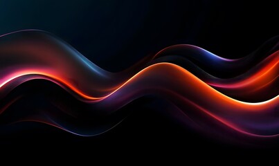 Panoramic Abstract fluid wave curve banner with a dark background.Black abstract background design. Black abstract background. Wave pattern. Curves. Black curves. Dark. Flow, Generative Ai
