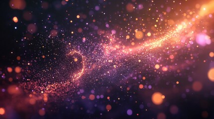Beautiful Abstract Background of Glowing Particles and Sparkling Stars in a Deep Space Environment with Colorful Energy Waves and Twinkling Lights