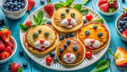 Fototapeta premium Delicious Panther-Shaped Pancakes: Fun Food for Kids' Breakfast