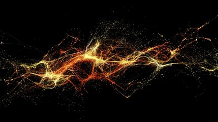 Abstract Flow of Golden and Red Light on a Dark Background, Capturing the Dynamic Movement and Energy in a Vivid Display of Color and Form