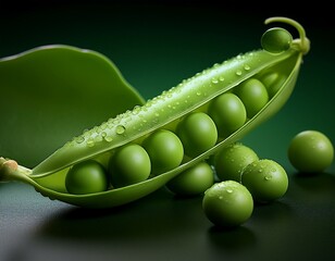 Pea pod on black background